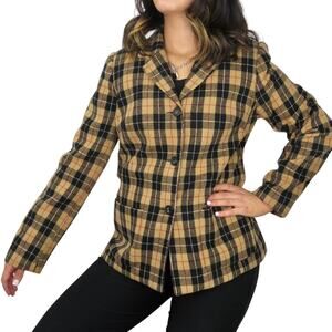90s White Stag Vintage Jacket Tan & Black Plaid Wool Jacket Size 6 Small